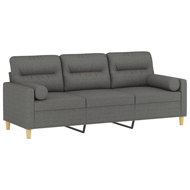 3-Seater Sofa with Throw Pillows Dark Grey 180 cm Fabric