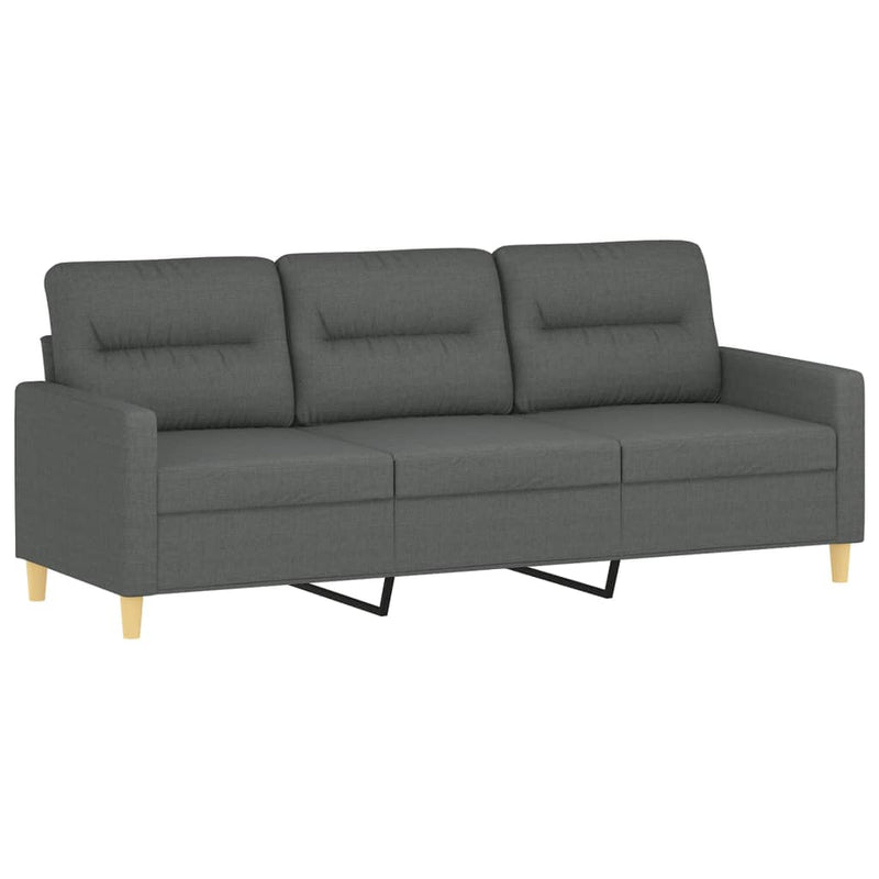 3-Seater Sofa with Throw Pillows Dark Grey 180 cm Fabric