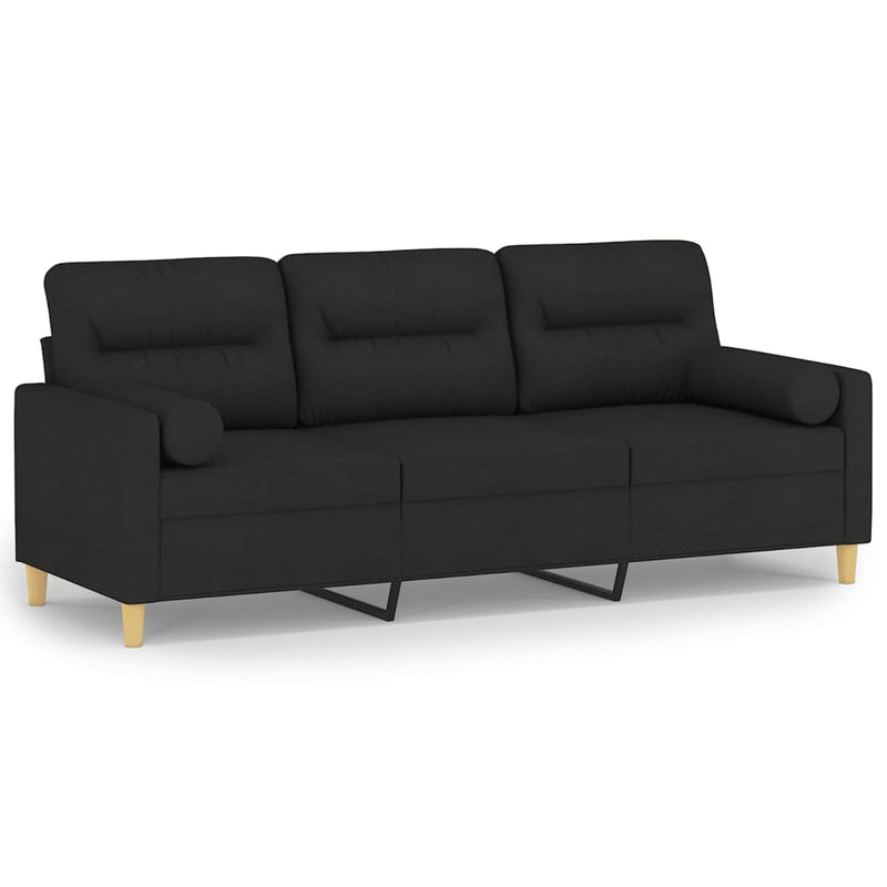 3-Seater Sofa with Throw Pillows Black 180 cm Fabric