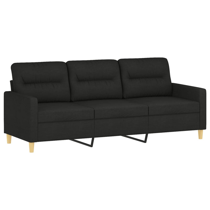 3-Seater Sofa with Throw Pillows Black 180 cm Fabric