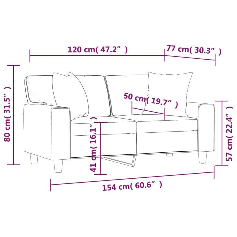 vidaXL 2-Seater Sofa with Throw Pillows Black 120 cm Faux Leather
