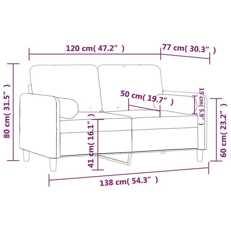 vidaXL 2-Seater Sofa with Throw Pillows Light Grey 120 cm Velvet
