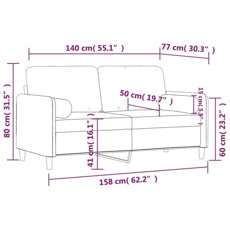vidaXL 2-Seater Sofa with Throw Pillows Dark Grey 140 cm Velvet