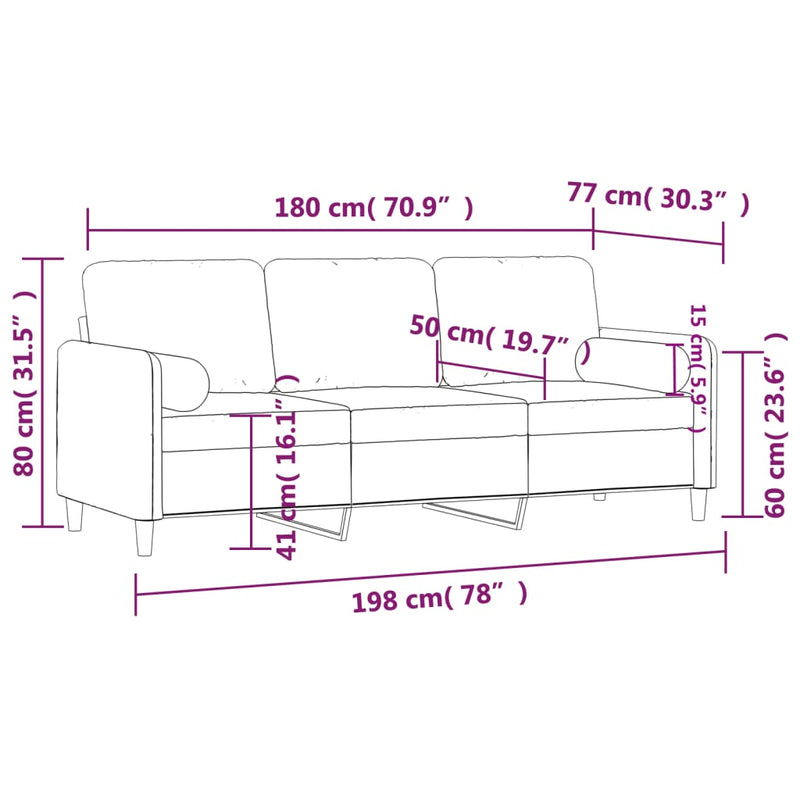 vidaXL 3-Seater Sofa with Throw Pillows Light Grey 180 cm Velvet