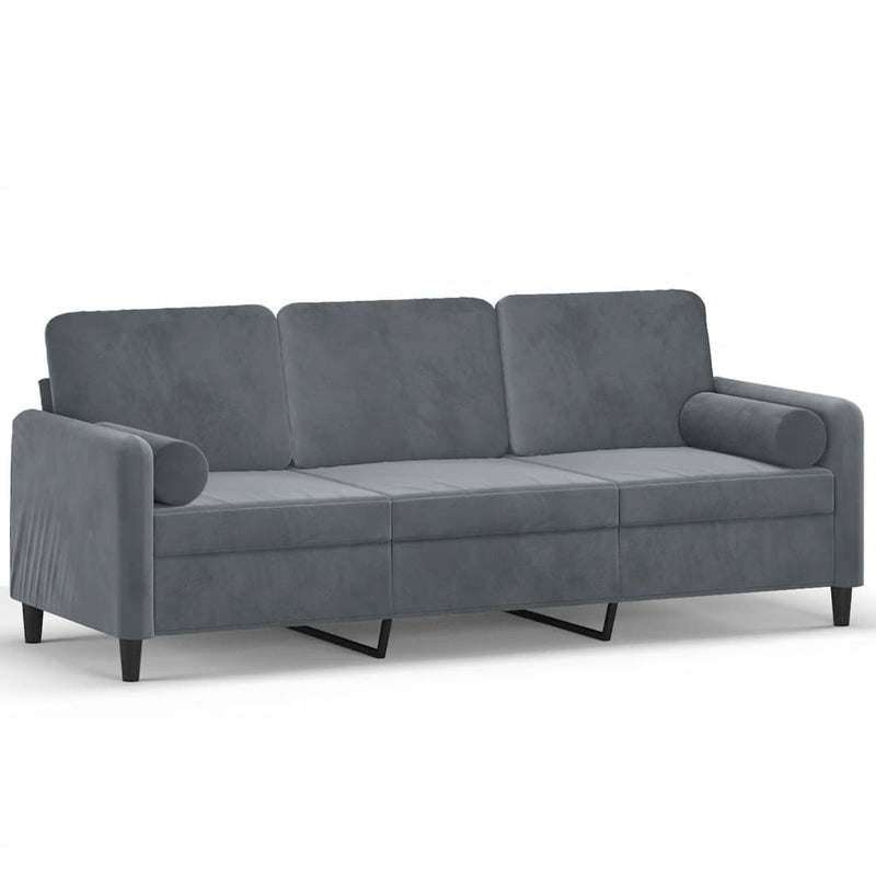 3-Seater Sofa with Throw Pillows Dark Grey 180 cm Velvet