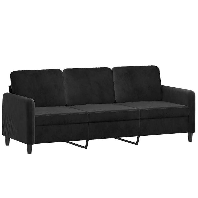 3-Seater Sofa with Throw Pillows Black 180 cm Velvet