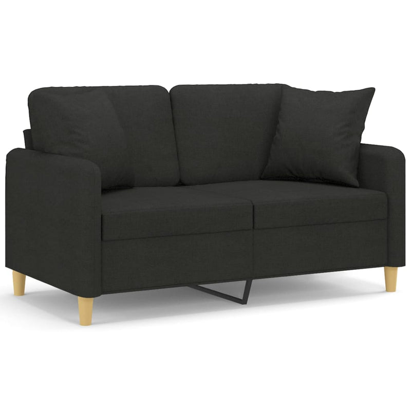 2-Seater Sofa with Throw Pillows Black 120 cm Fabric