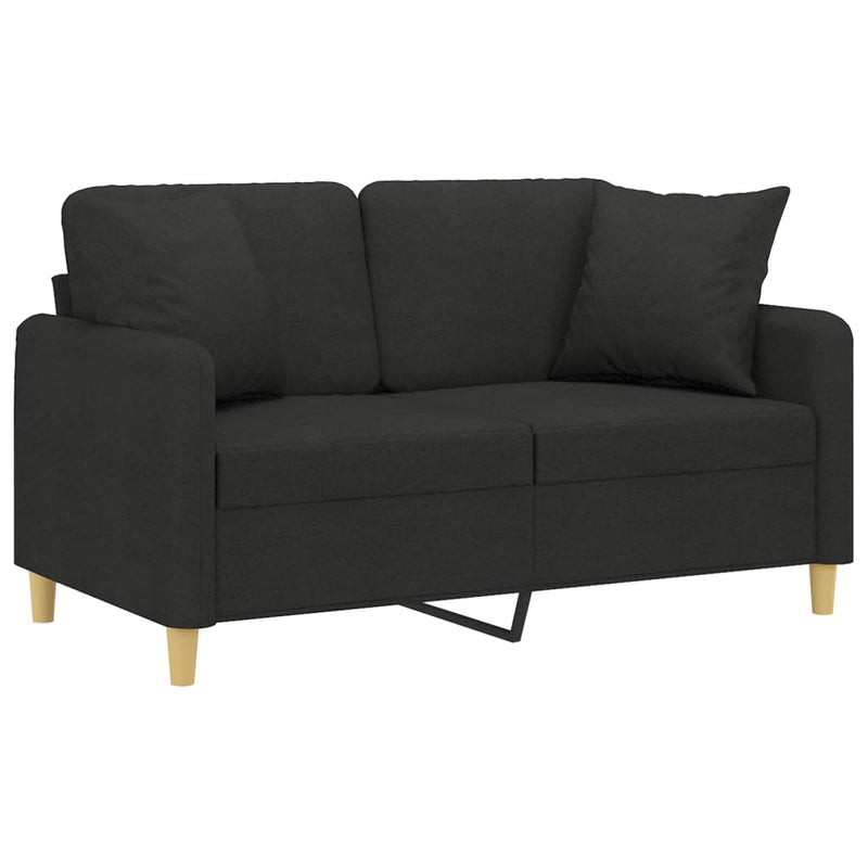 2-Seater Sofa with Throw Pillows Black 120 cm Fabric