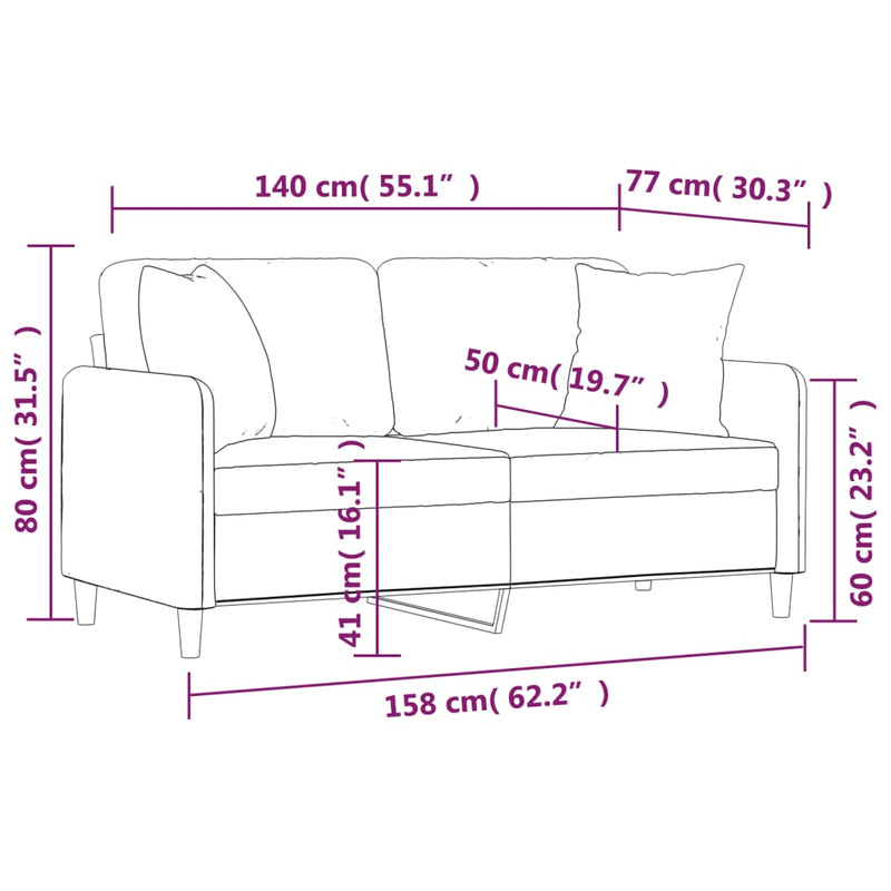 vidaXL 2-Seater Sofa with Throw Pillows Dark Grey 140 cm Fabric