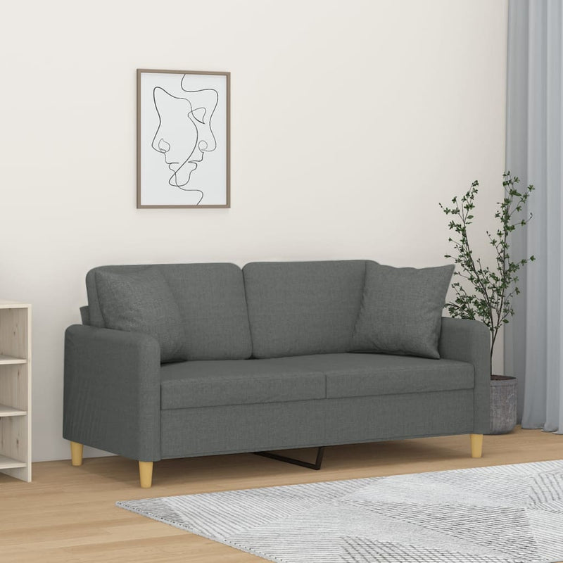 vidaXL 2-Seater Sofa with Throw Pillows Dark Grey 140 cm Fabric