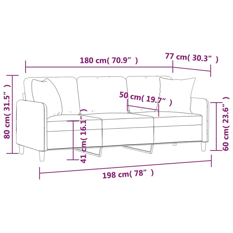 vidaXL 3-Seater Sofa with Throw Pillows Light Grey 180 cm Fabric