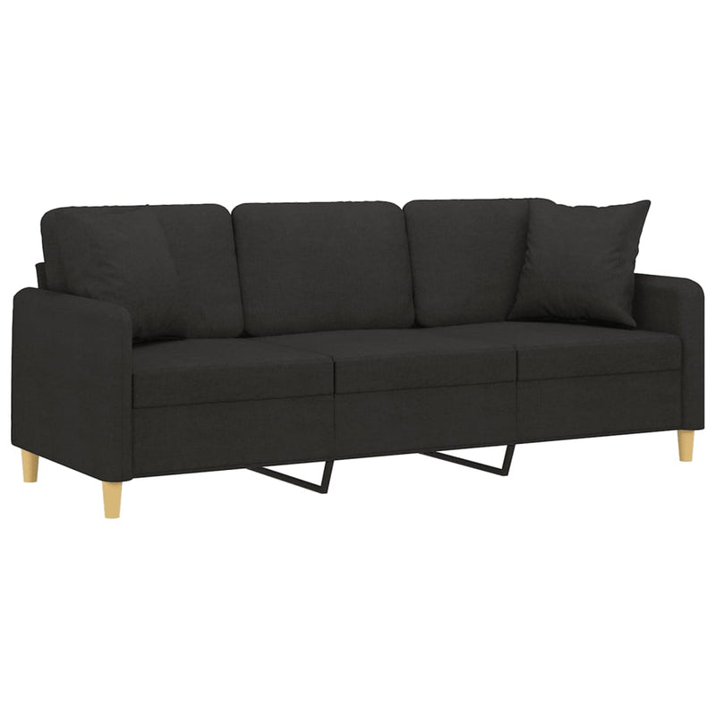 3-Seater Sofa with Throw Pillows Black 180 cm Fabric