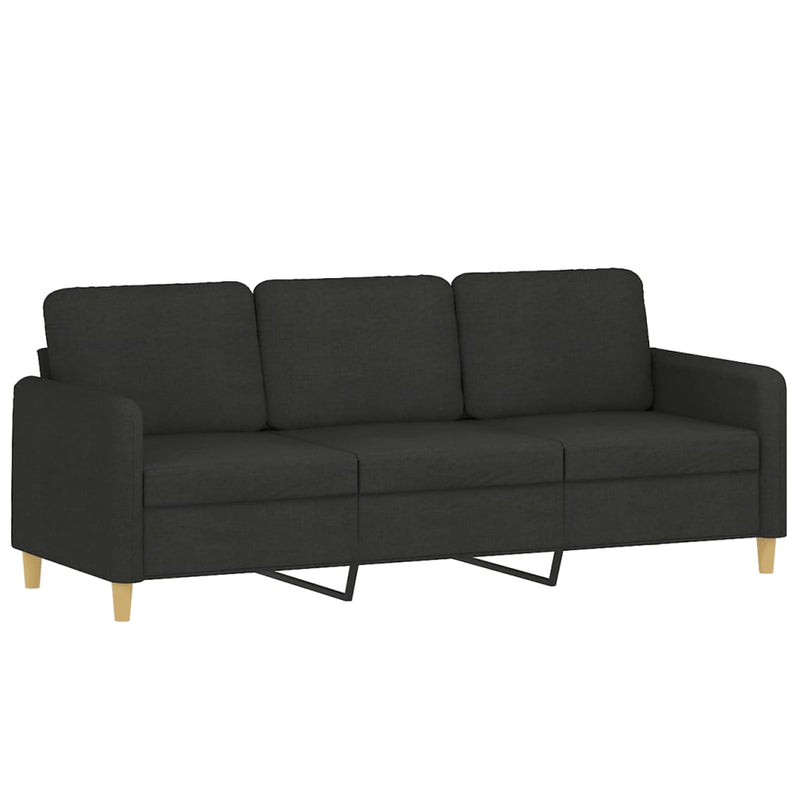 3-Seater Sofa with Throw Pillows Black 180 cm Fabric