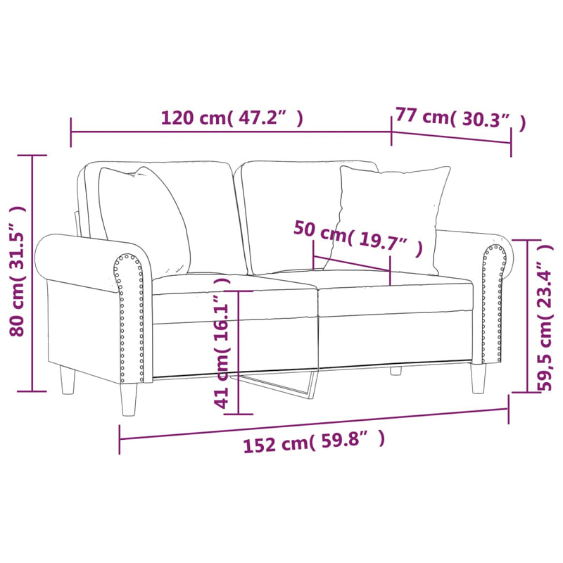 vidaXL 2-Seater Sofa with Throw Pillows Black 120 cm Faux Leather