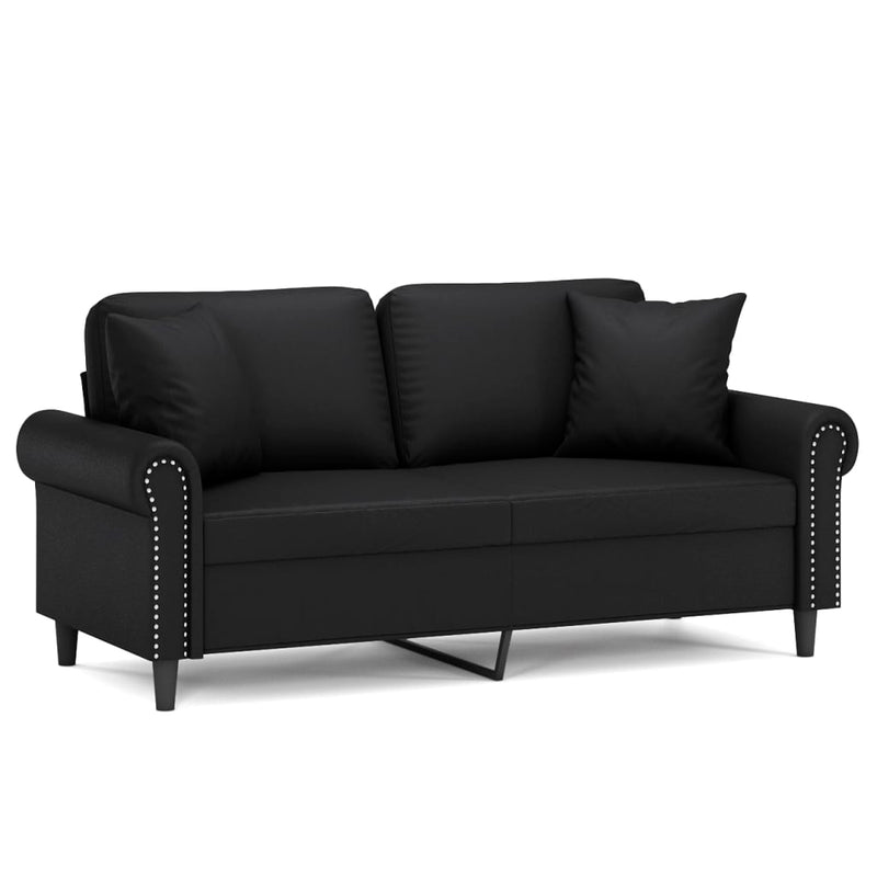 vidaXL 2-Seater Sofa with Throw Pillows Black 140 cm Faux Leather