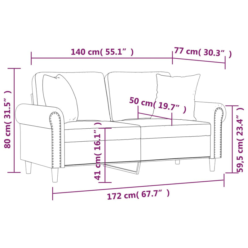 vidaXL 2-Seater Sofa with Throw Pillows Black 140 cm Faux Leather