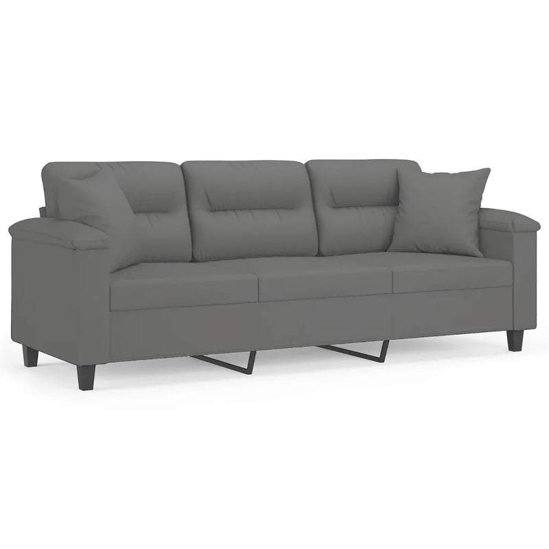 3-Seater Sofa with Pillows Dark Grey 180 cm Microfibre Fabric