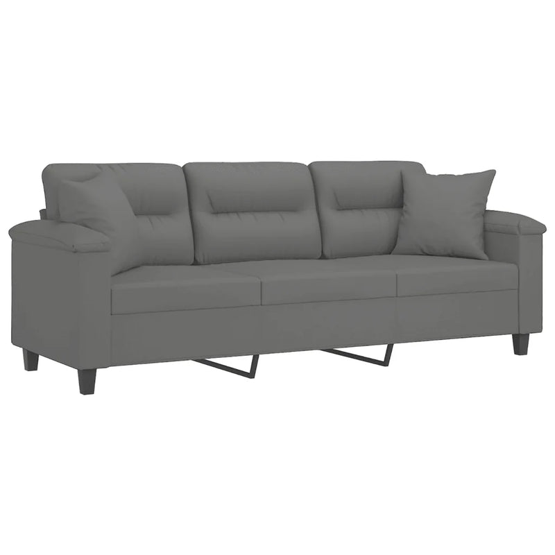 3-Seater Sofa with Pillows Dark Grey 180 cm Microfibre Fabric