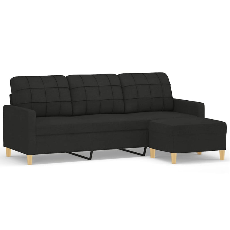 vidaXL 3-Seater Sofa with Footstool Black 180 cm Fabric