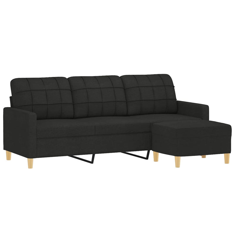 vidaXL 3-Seater Sofa with Footstool Black 180 cm Fabric