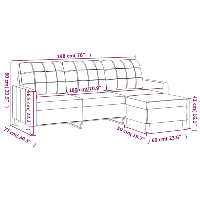 vidaXL 3-Seater Sofa with Footstool Black 180 cm Fabric