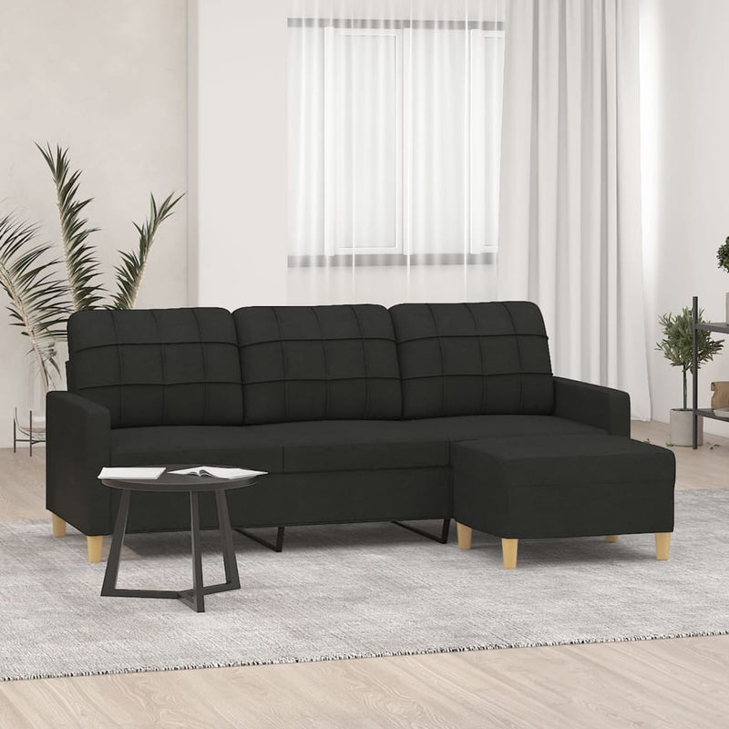 vidaXL 3-Seater Sofa with Footstool Black 180 cm Fabric