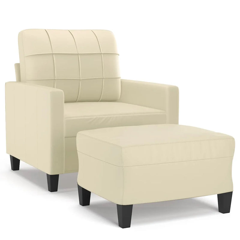 Sofa Chair with Footstool Cream 60 cm Faux Leather