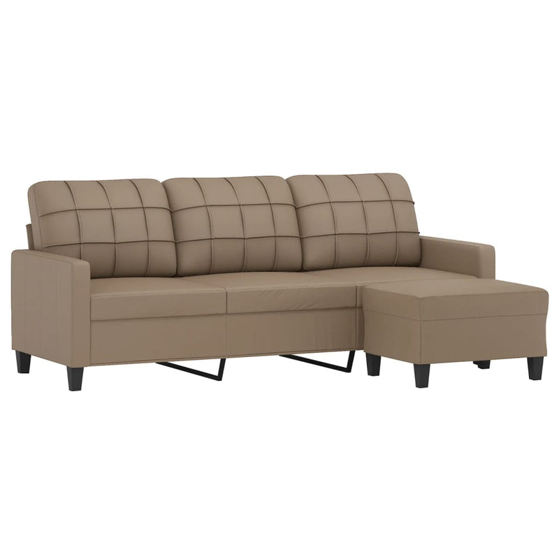 vidaXL 3-Seater Sofa with Footstool Cappuccino 180 cm Faux Leather