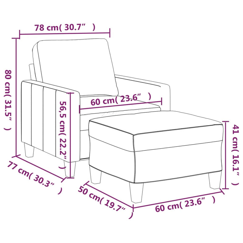 vidaXL Sofa Chair with Footstool Cream 60 cm Faux Leather