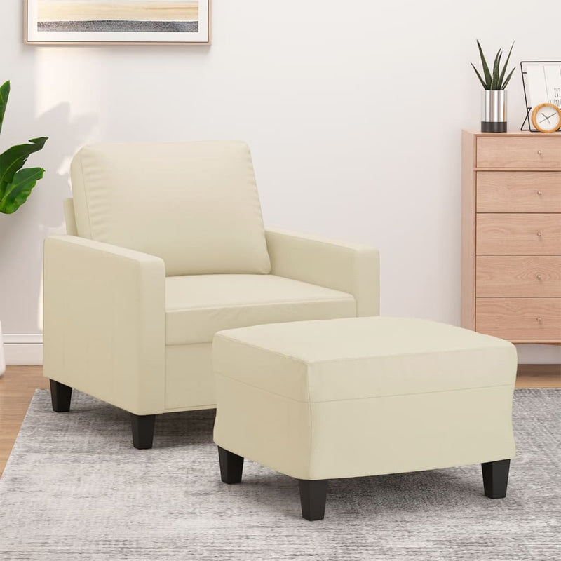 vidaXL Sofa Chair with Footstool Cream 60 cm Faux Leather