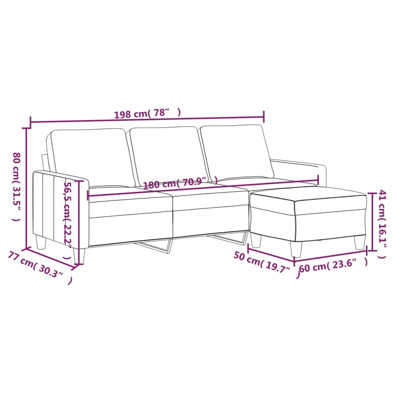 vidaXL 3-Seater Sofa with Footstool Black 180 cm Faux Leather