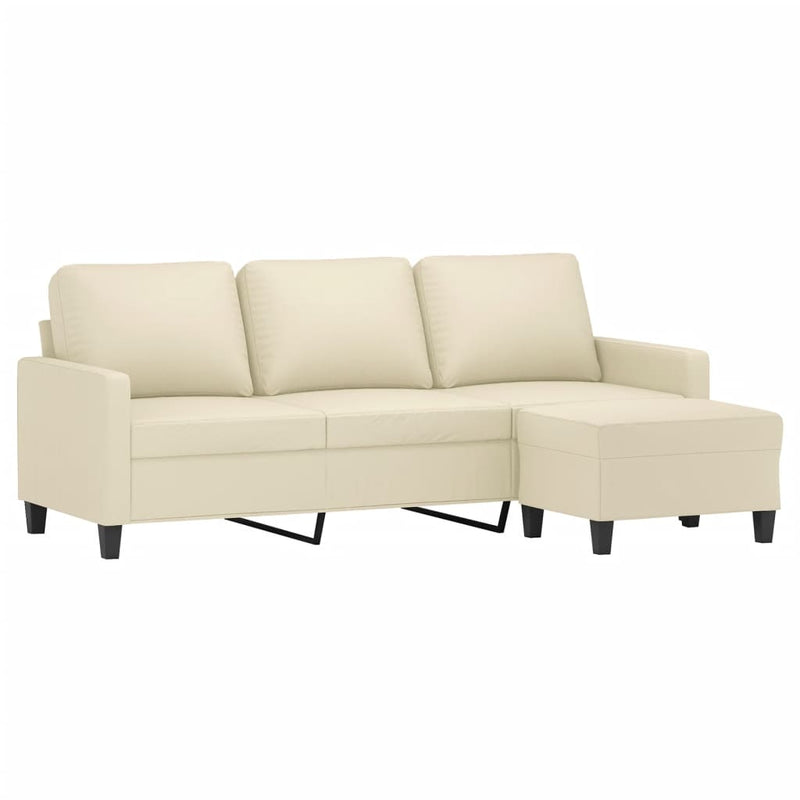 vidaXL 3-Seater Sofa with Footstool Cream 180 cm Faux Leather