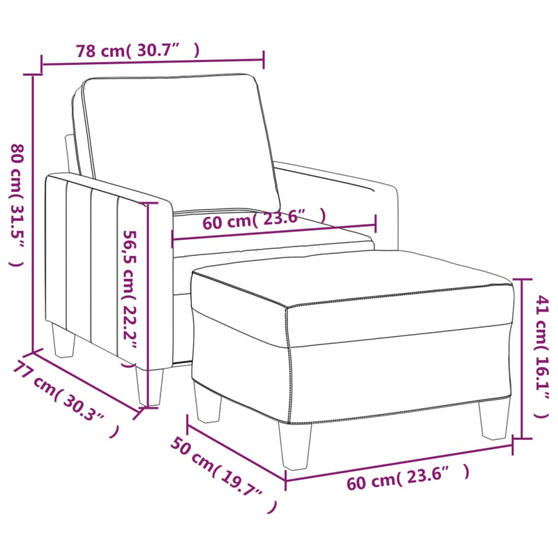 vidaXL Sofa Chair with Footstool Light Grey 60 cm Fabric