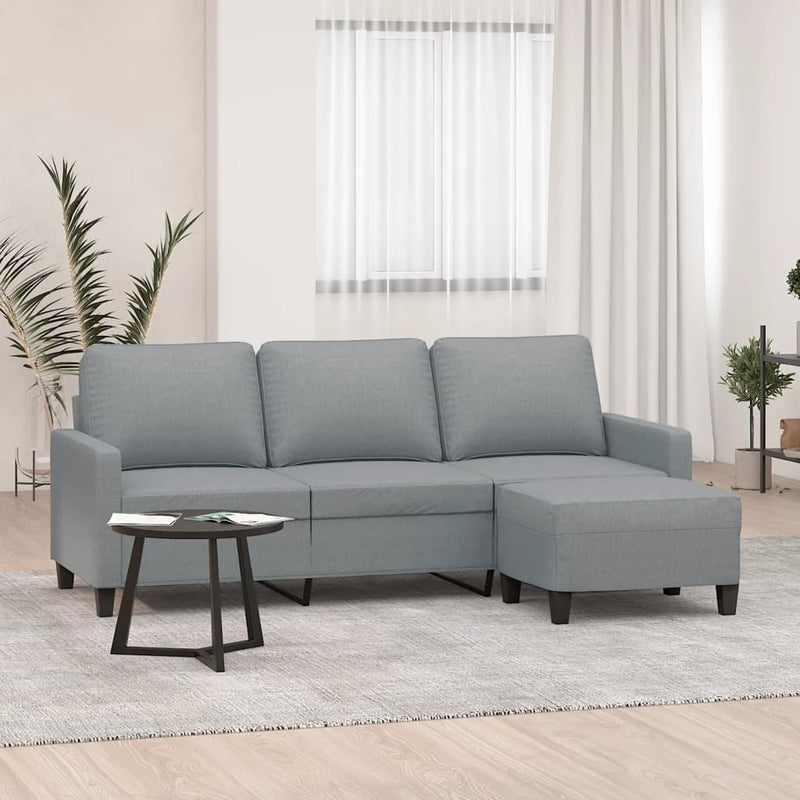 vidaXL 3-Seater Sofa with Footstool Light Grey 180 cm Fabric