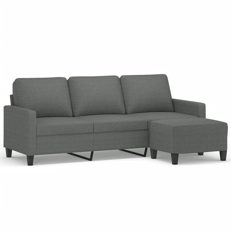 3-Seater Sofa with Footstool Dark Grey 180 cm Fabric