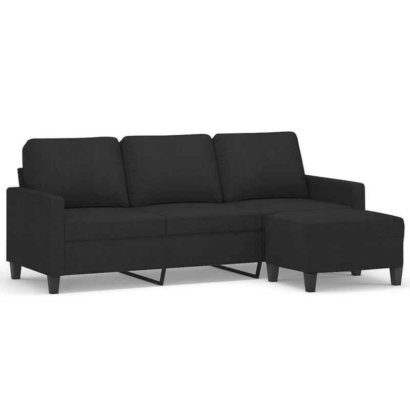 vidaXL 3-Seater Sofa with Footstool Black 180 cm Fabric