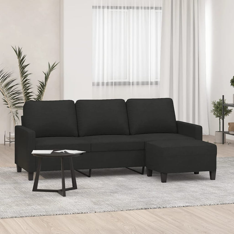 vidaXL 3-Seater Sofa with Footstool Black 180 cm Fabric