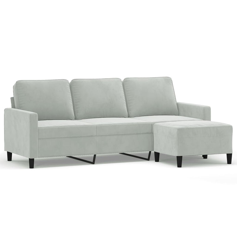 vidaXL 3-Seater Sofa with Footstool Light Grey 180 cm Velvet