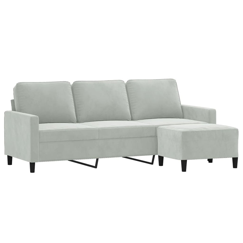 vidaXL 3-Seater Sofa with Footstool Light Grey 180 cm Velvet