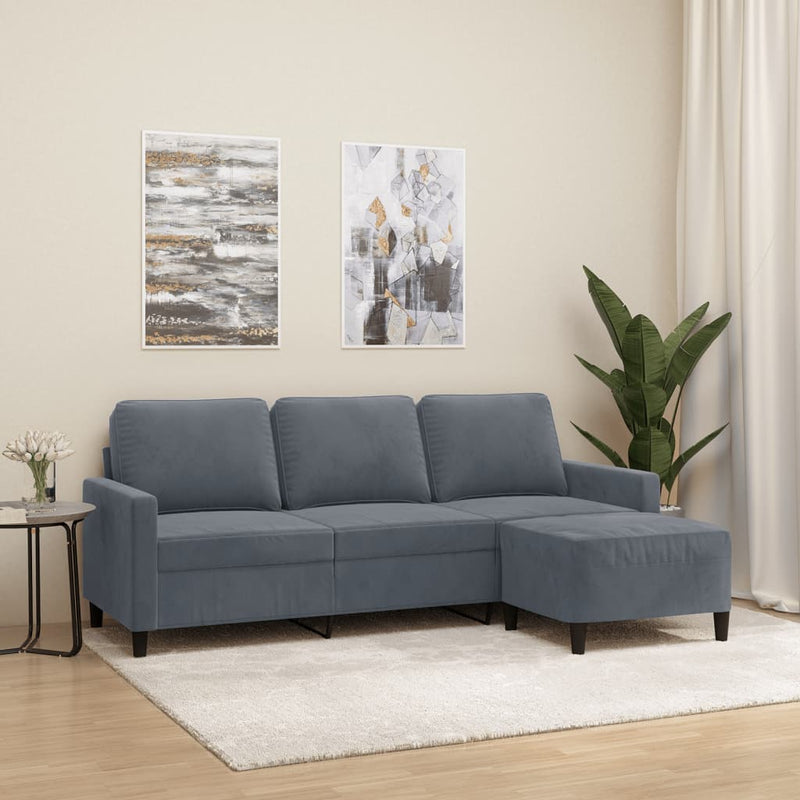 vidaXL 3-Seater Sofa with Footstool Dark Grey 180 cm Velvet