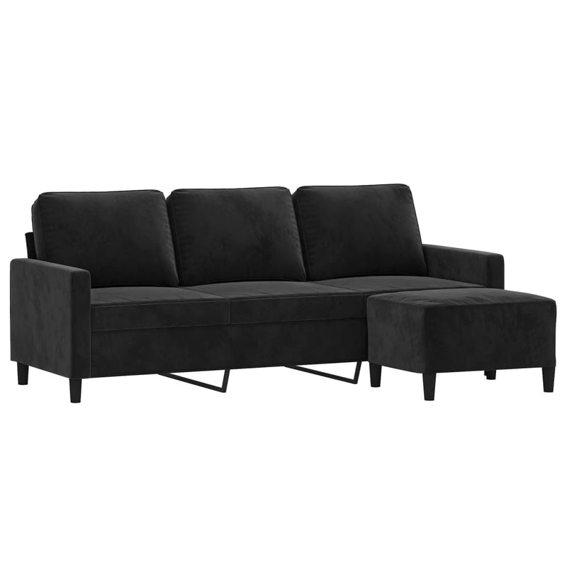 vidaXL 3-Seater Sofa with Footstool Black 180 cm Velvet