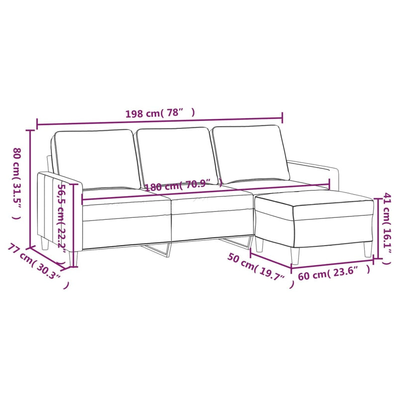 vidaXL 3-Seater Sofa with Footstool Black 180 cm Velvet