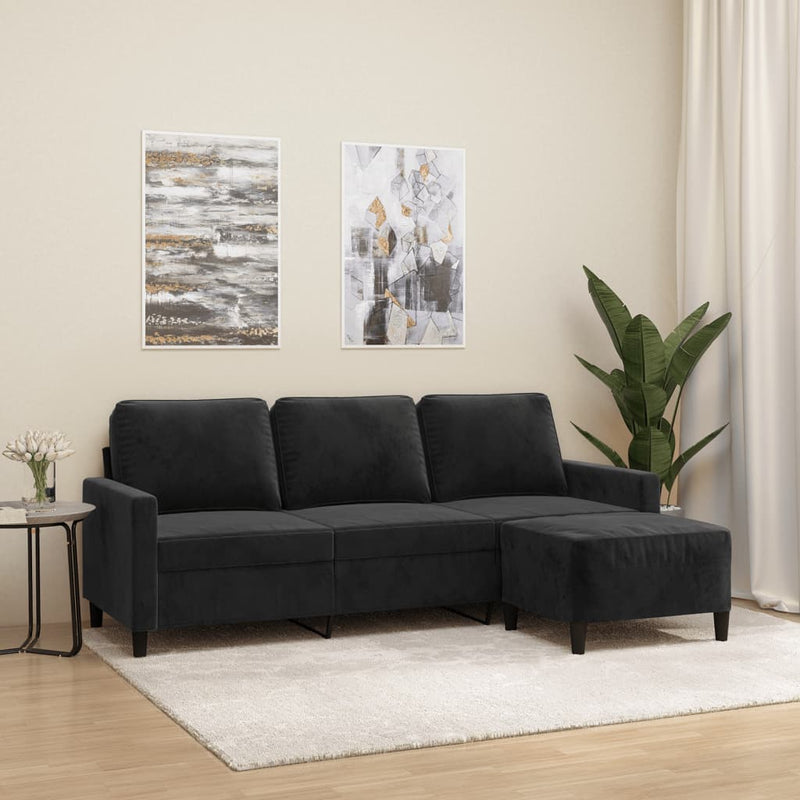 vidaXL 3-Seater Sofa with Footstool Black 180 cm Velvet