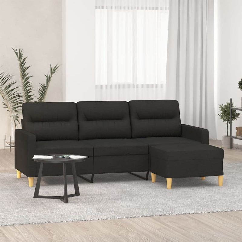 vidaXL 3-Seater Sofa with Footstool Black 180 cm Fabric