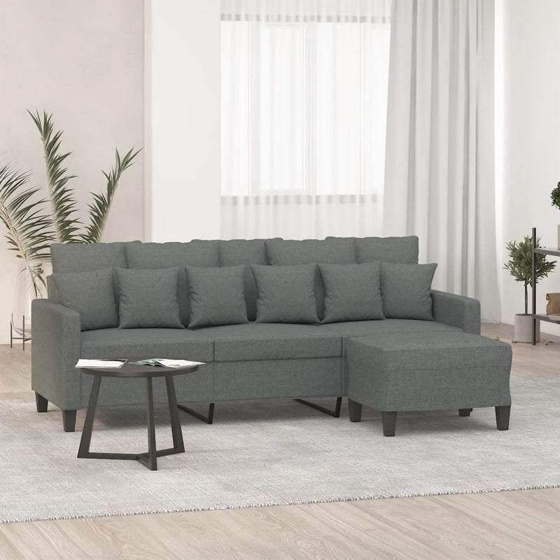 vidaXL 3-Seater Sofa with Footstool Dark Grey 180 cm Fabric