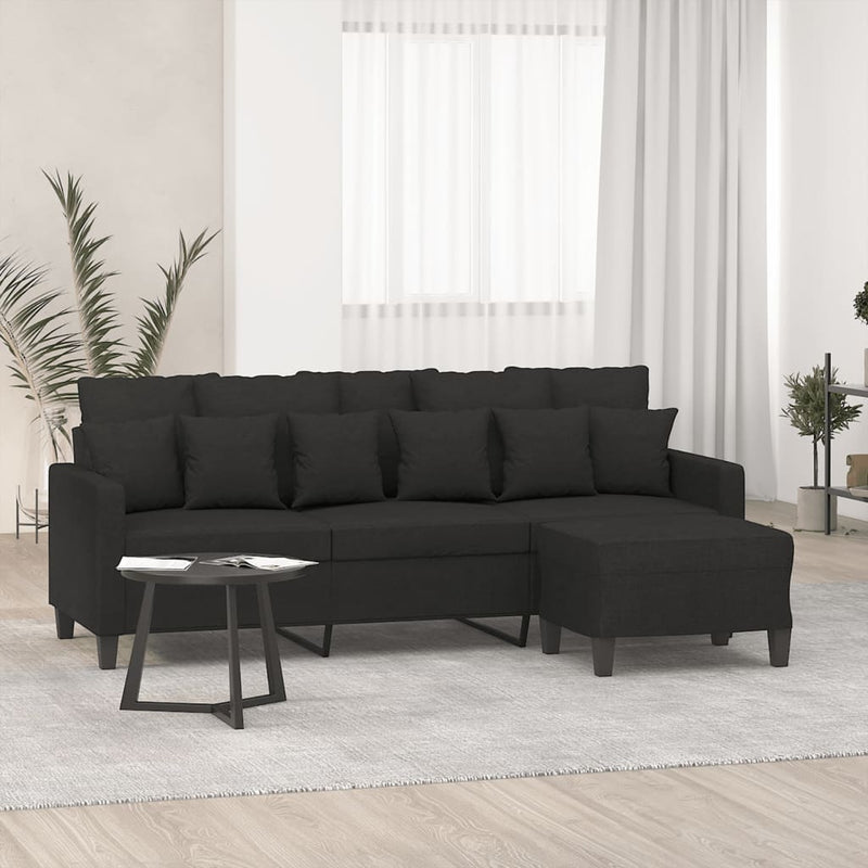 vidaXL 3-Seater Sofa with Footstool Black 180 cm Fabric