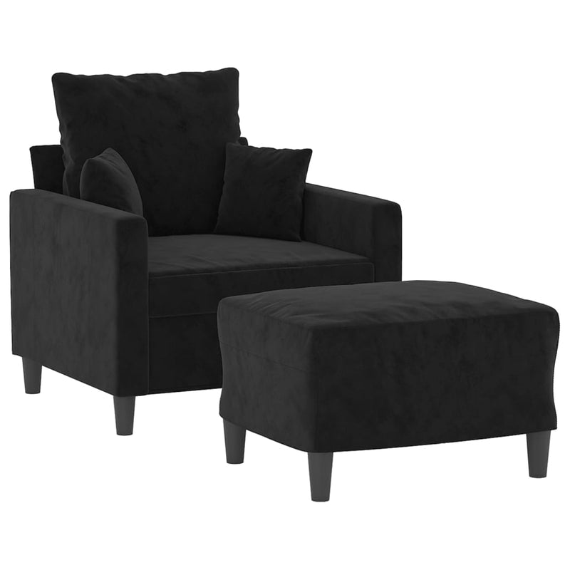 vidaXL Sofa Chair with Footstool Black 60 cm Velvet