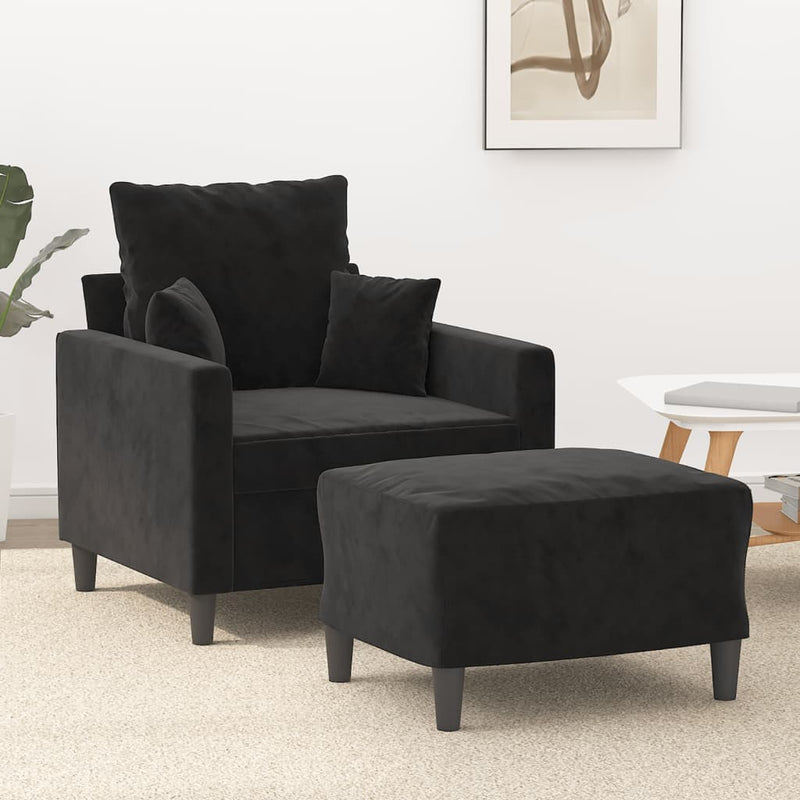 vidaXL Sofa Chair with Footstool Black 60 cm Velvet
