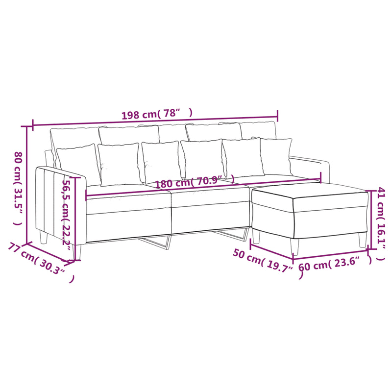 3-Seater Sofa with Footstool Dark Grey 180 cm Velvet