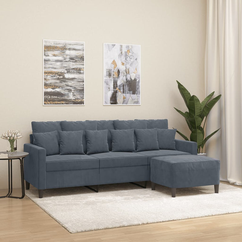 vidaXL 3-Seater Sofa with Footstool Dark Grey 180 cm Velvet